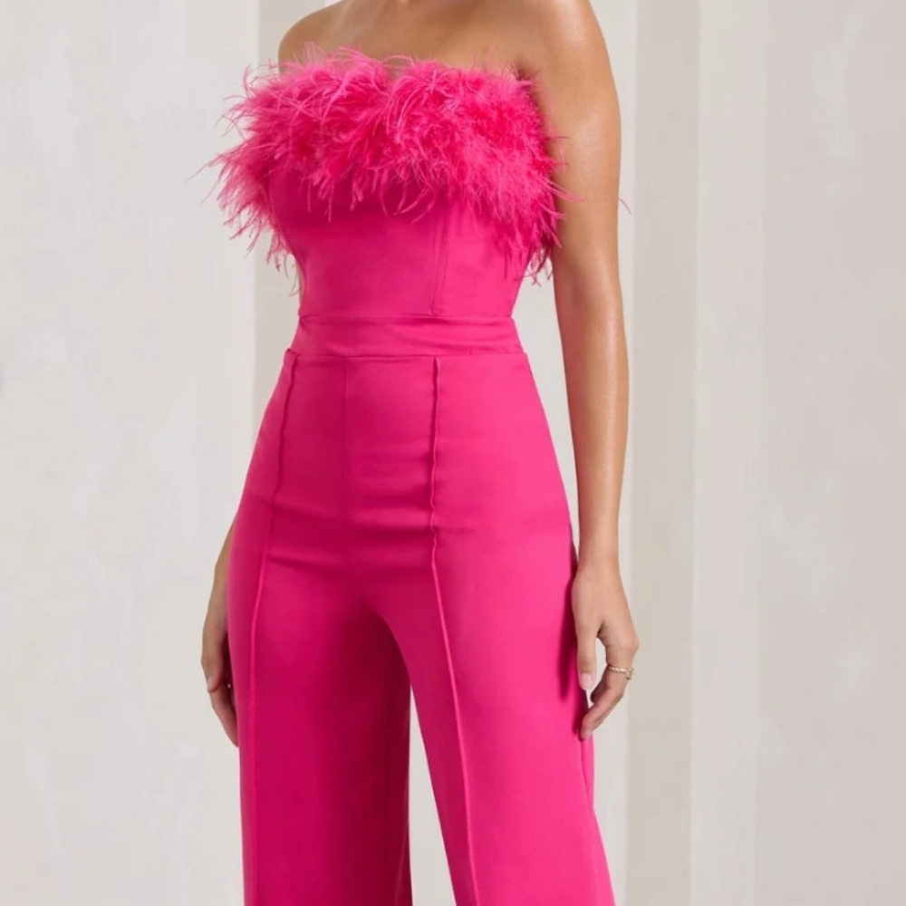 Staples HOT Pink Feather Wide-leg Jumpsuit
